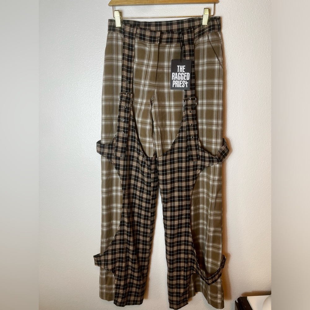 NWT The Ragged Priest Slam Wide Leg Trousers with Woven Check Multi Size 8 - Picture 7 of 10